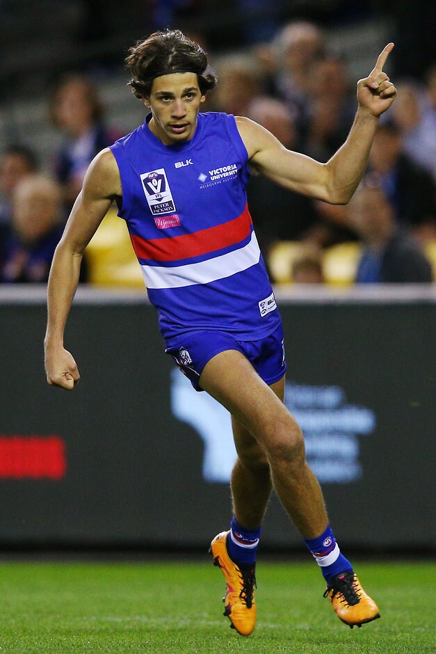 2016 VFL Grand Final - Footscray Bulldogs v Casey Scorpians MELBOURNE, AUSTRALIA - SEPTEMBER 25: Ben Long of Footscray celebrates a goal during the VFL Grand Final match between Footscray Bulldogs and Casey Scorpions at Etihad Stadium on September 25, 2016 in Melbourne, Australia. (Photo by Michael Dodge/AFL Media)